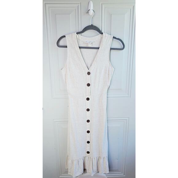 Monteau Los Angeles Linen Blend Sleeveless Button A-Line Midi Dress Size Small - Picture 1 of 9